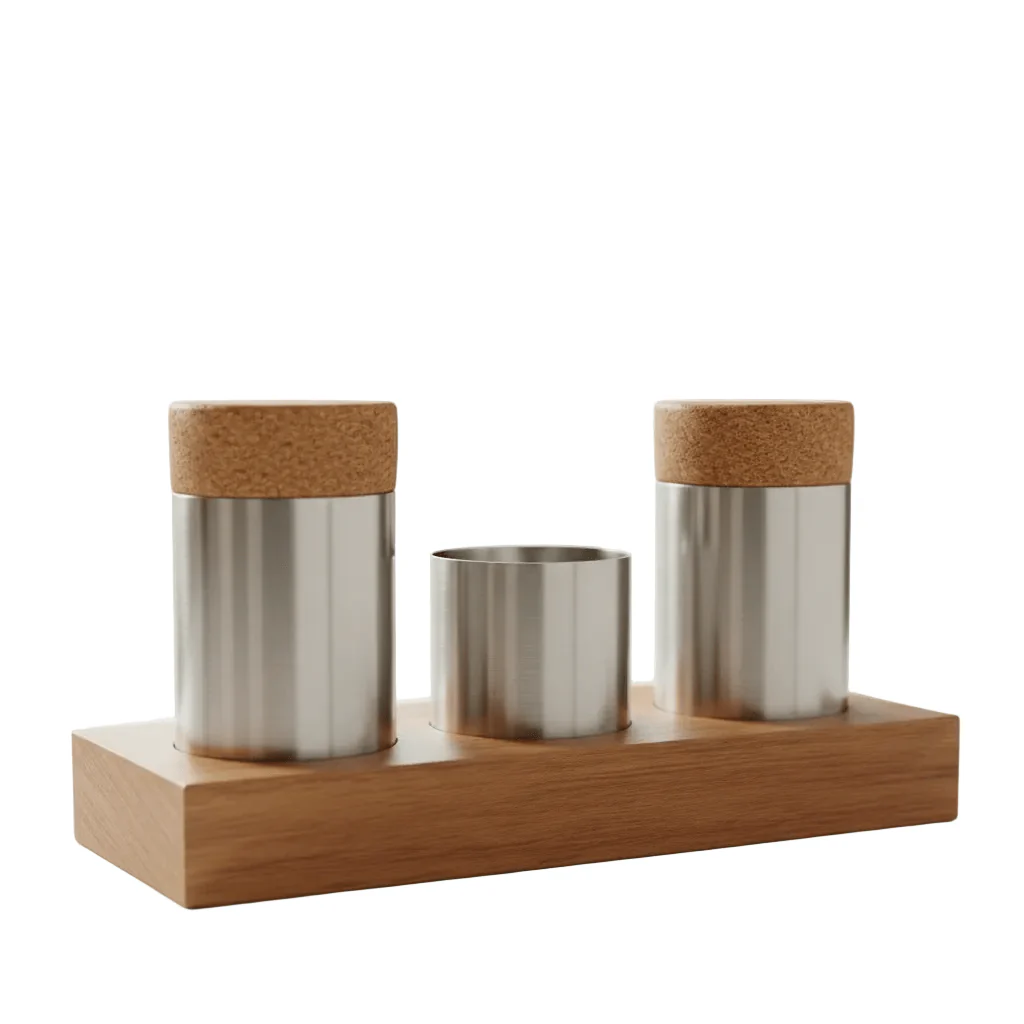 Shengya Elegant Stainless Steel Seasoning Set with Premium Wooden Finish – Stylish Dining Table Essential