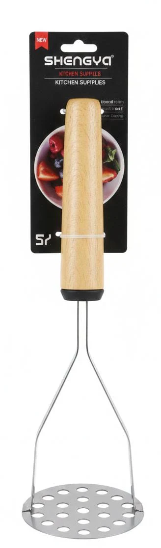 Shengya Heavy-Duty Stainless Steel Potato Masher with Wooden Handle – Efficient Mashing Tool for Potatoes & Vegetables (26 cm)