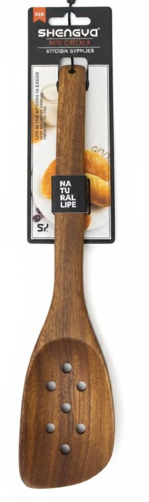 Shengya Natural Wooden Slotted Cooking Spoon – Heat-Resistant Traditional Kitchen Utensil (30 cm)