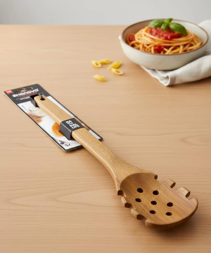 Shengya Wooden Pasta Serving Spoon – Ideal for Spaghetti & Noodles, Scratch-Safe Design (30 cm) - Image 2