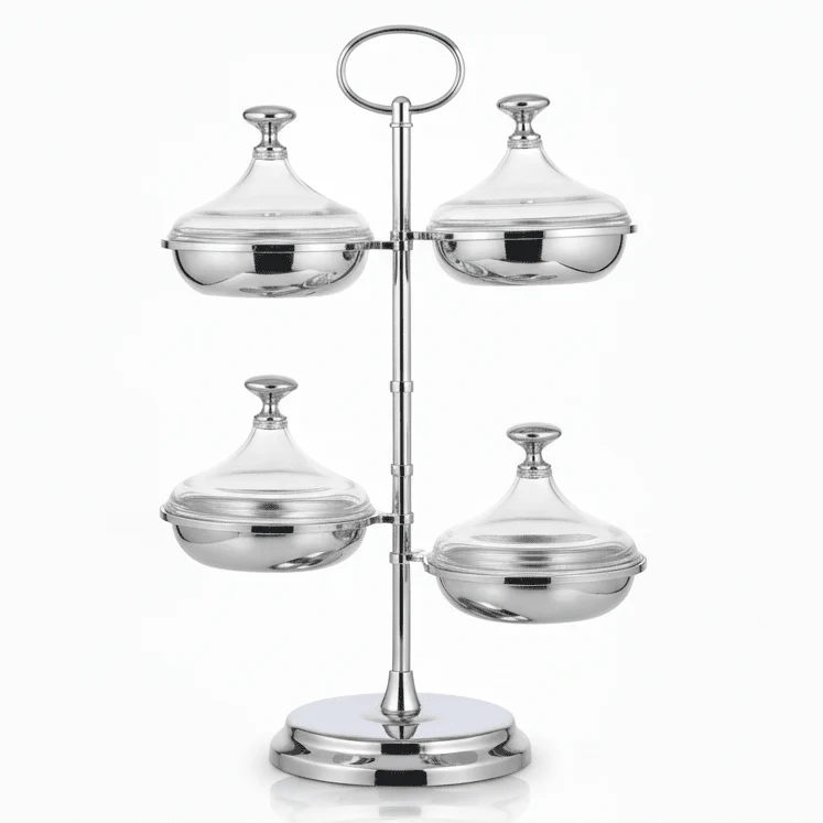SILU Elegant 4-Tier Silver Candy Display Stand – Multi-Level Dessert & Sweet Serving Stand 30 cm