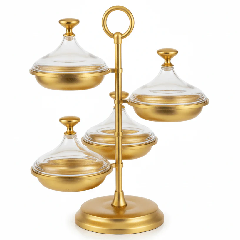 SILU Luxury 4-Tier Gold Candy & Dessert Stand with Base – Elegant Party & Ramadan Display Stand 30 cm
