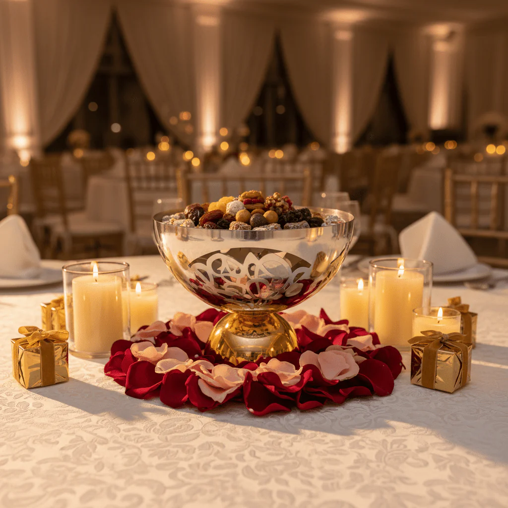 Silver & Gold Stainless Steel Footed Candy Bowl | 25×20cm | Etched Floral Design - Image 2