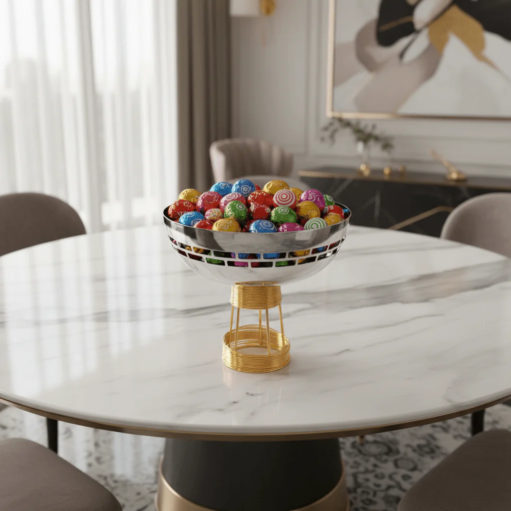 Silver & Gold Stainless Steel Footed Candy Bowl — 25×23 cm - Image 2