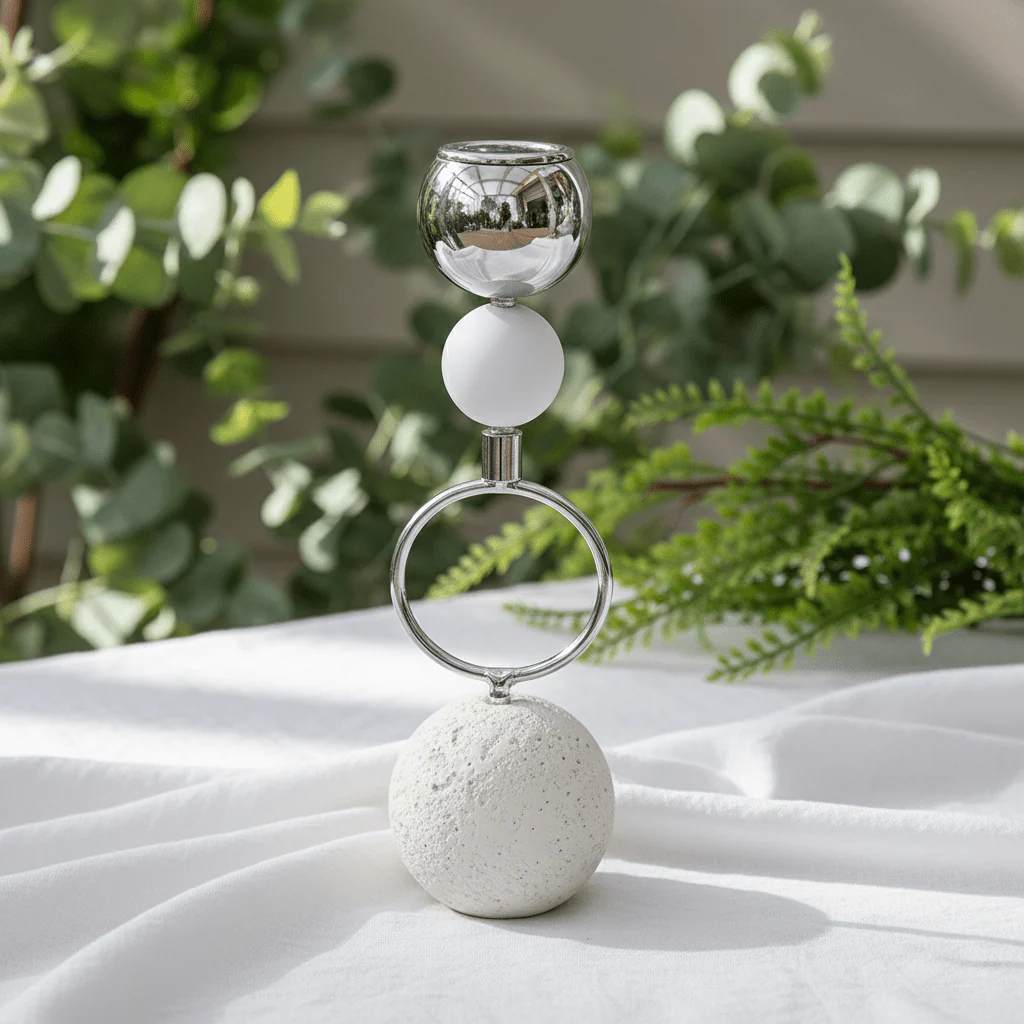 Silver Metal Candle Holder with Round Chalk Base – 20cm - Image 4