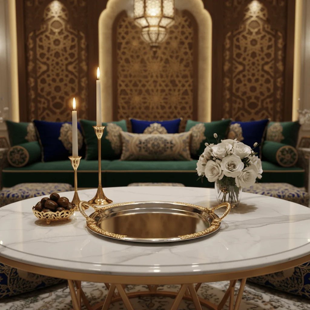 Luxury Round Silver Serving Tray with Gold Rope Handles — 30cm | Premium Arabic Hospitality Tableware - Image 2