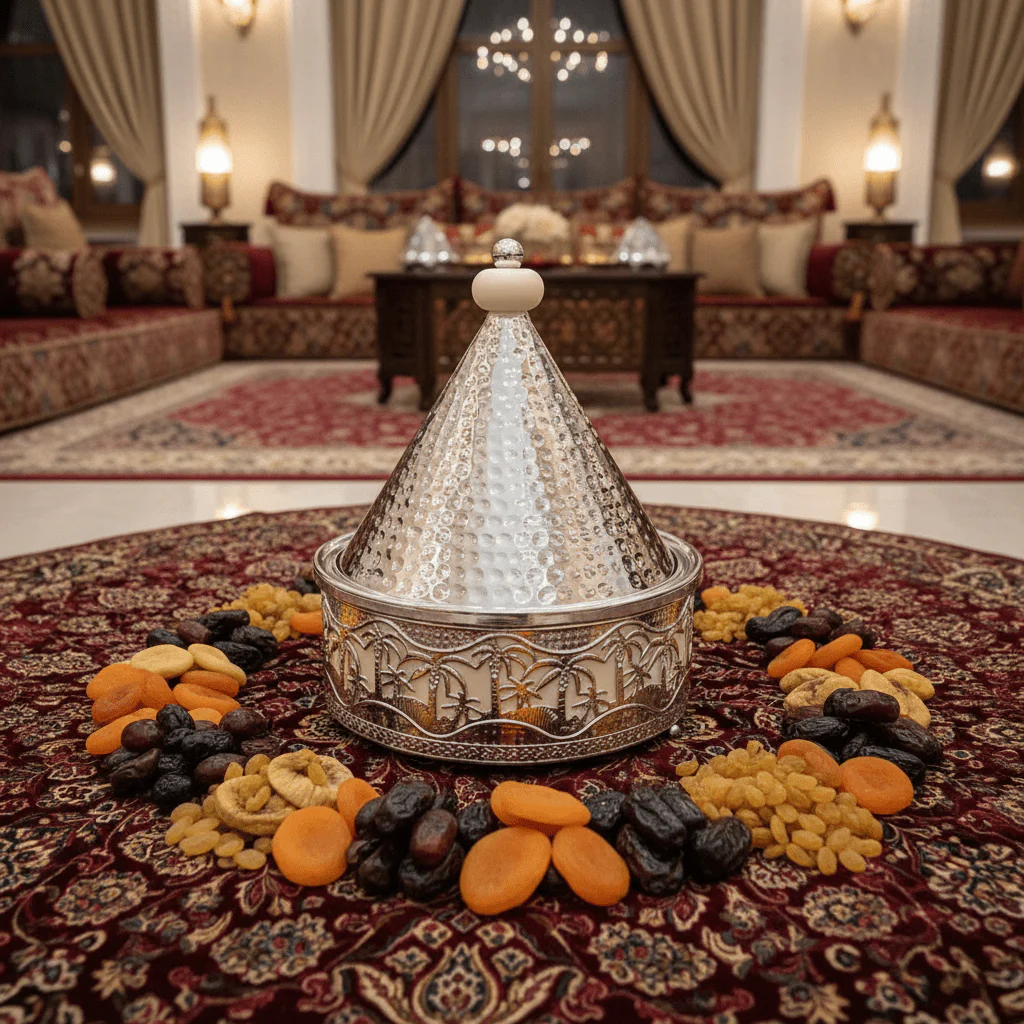 Silver Stainless Steel Moroccan Tajine with Palm Tree Design — 22.5cm - Image 2
