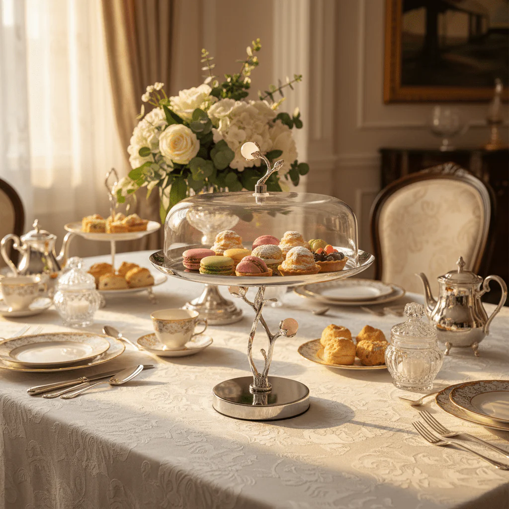 Silver Stainless Steel Footed Cake Stand with Clear Acrylic Dome Cover | 25×25 cm | - Image 3