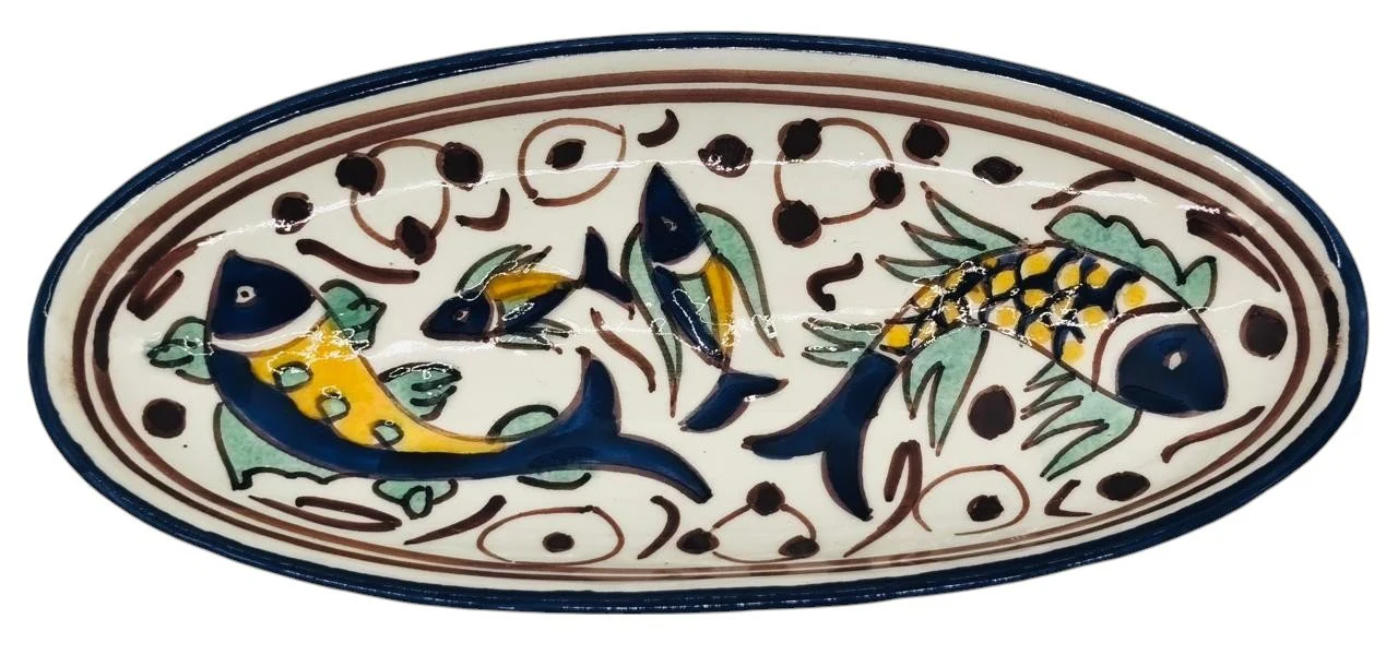 SLAMA Oval Ceramic Plate 20cm, Multicolour Fish Design