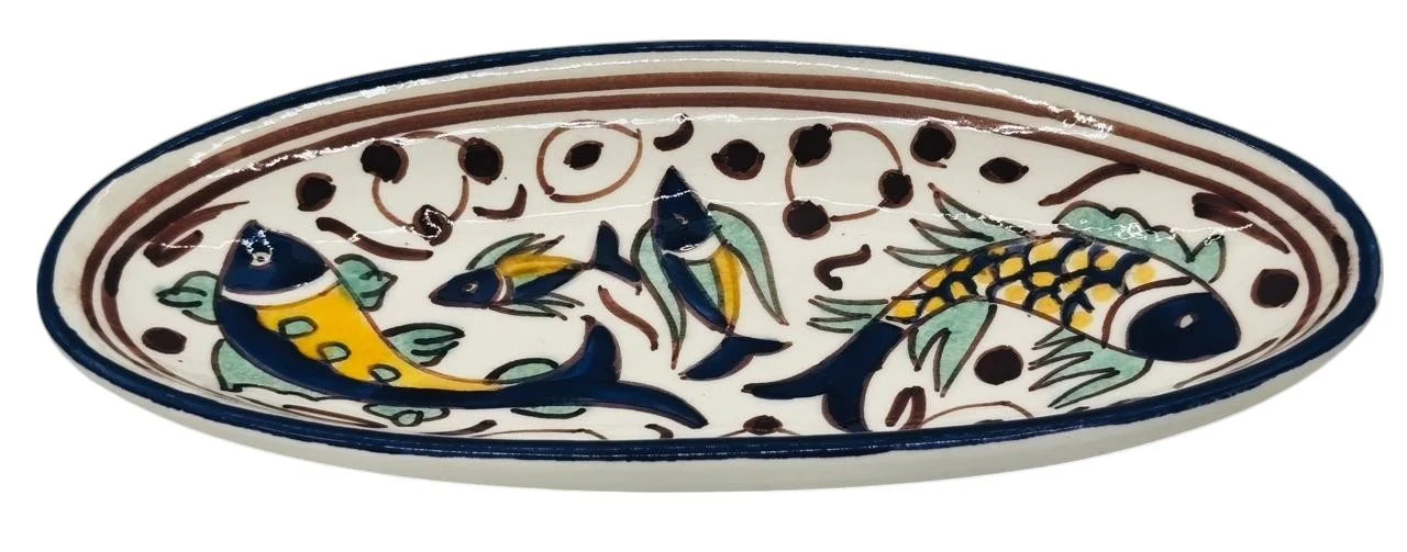 SLAMA Oval Ceramic Plate 20cm, Multicolour Fish Design - Image 2