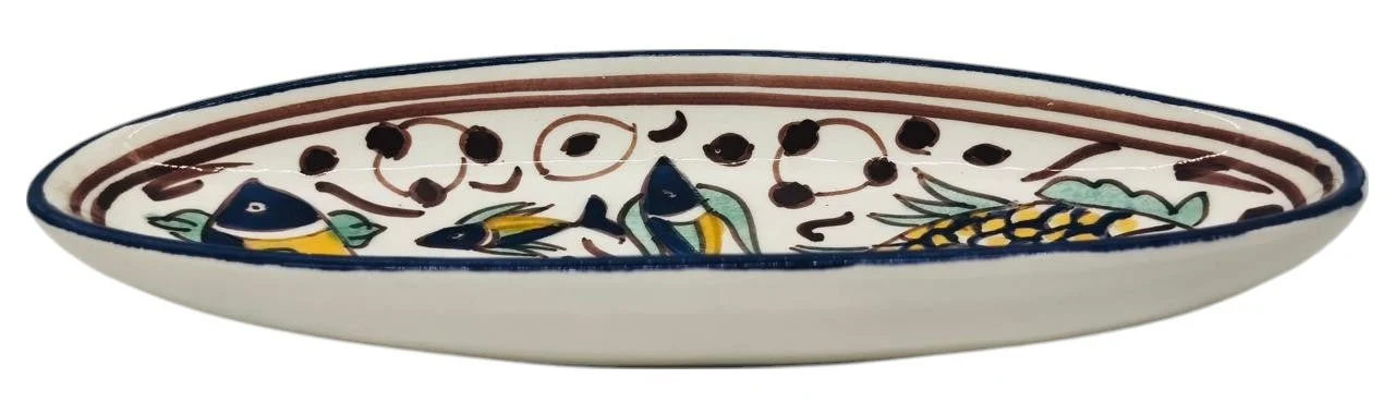 SLAMA Oval Ceramic Plate 20cm, Multicolour Fish Design - Image 3