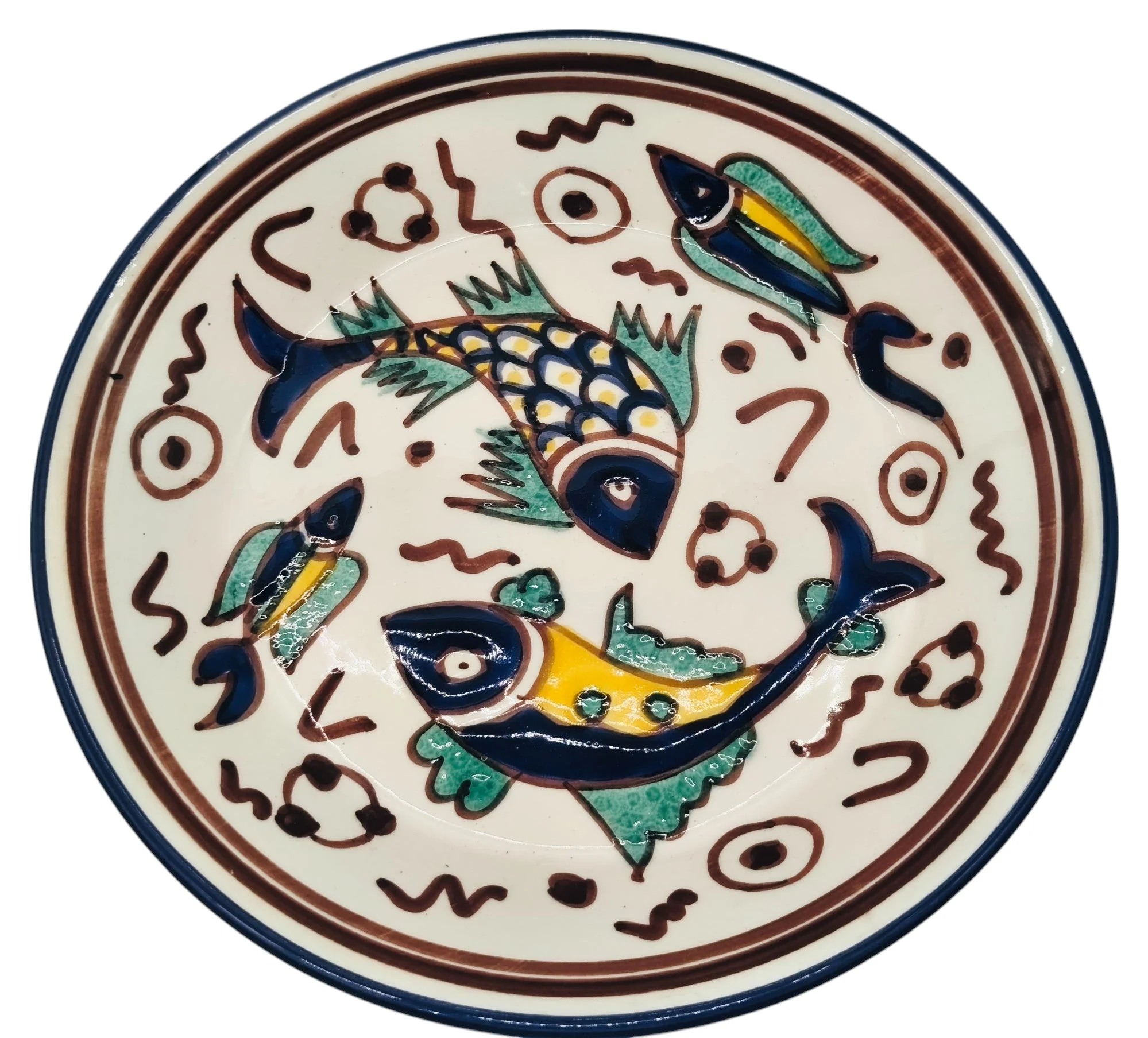 SLAMA Round Ceramic Plate 20cm, Multicolour Fish Design