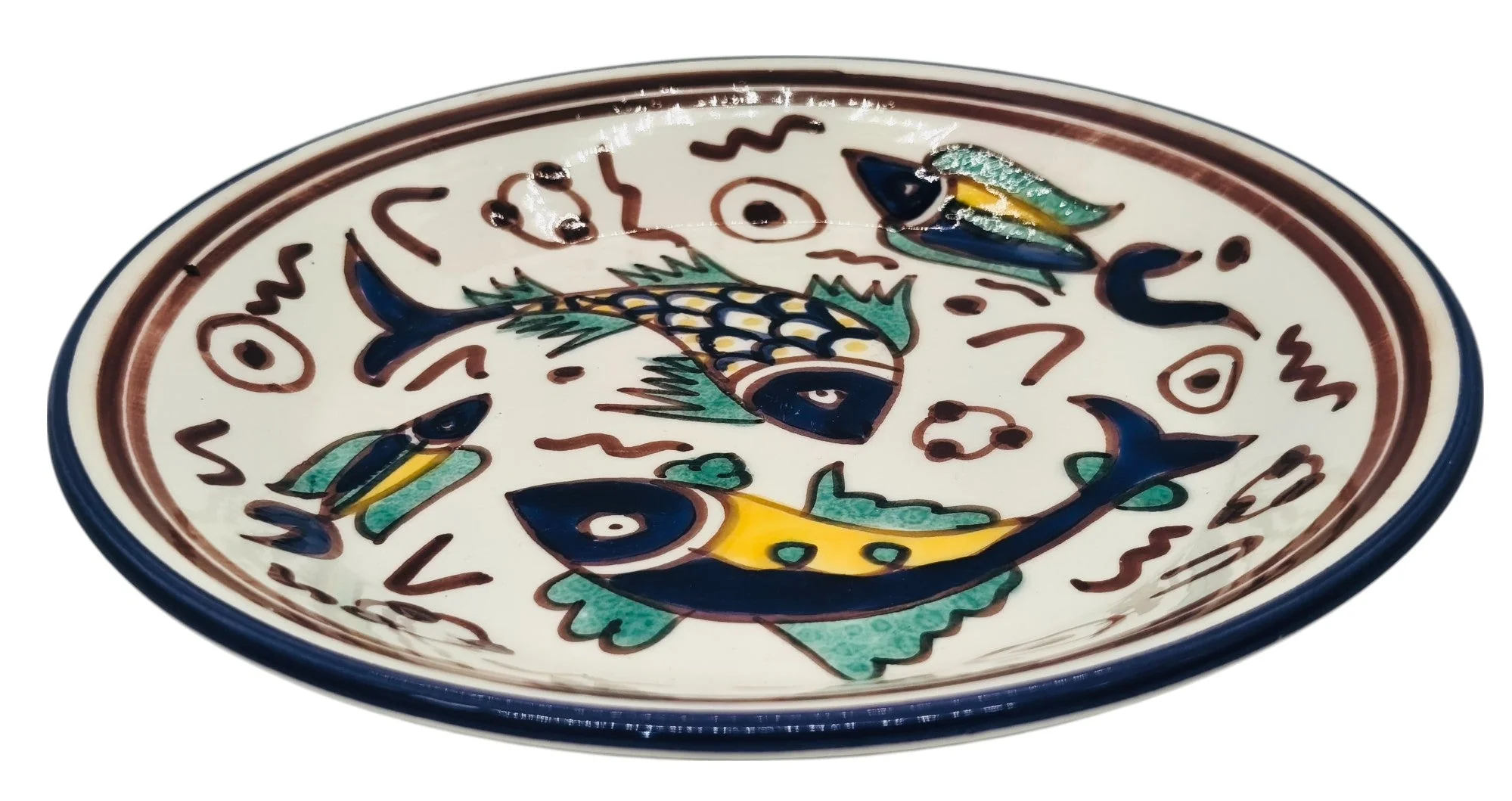 SLAMA Round Ceramic Plate 20cm, Multicolour Fish Design - Image 2
