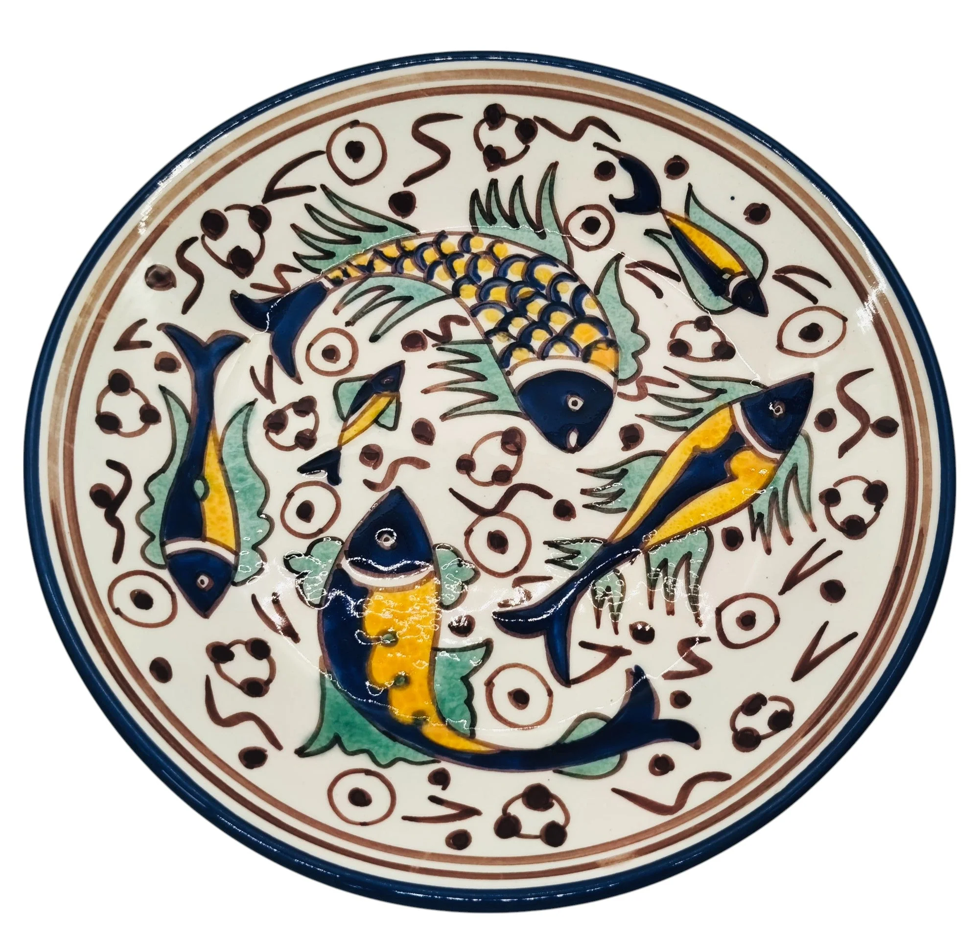 SLAMA Round Ceramic Plate 24cm, Multicolour Fish Design