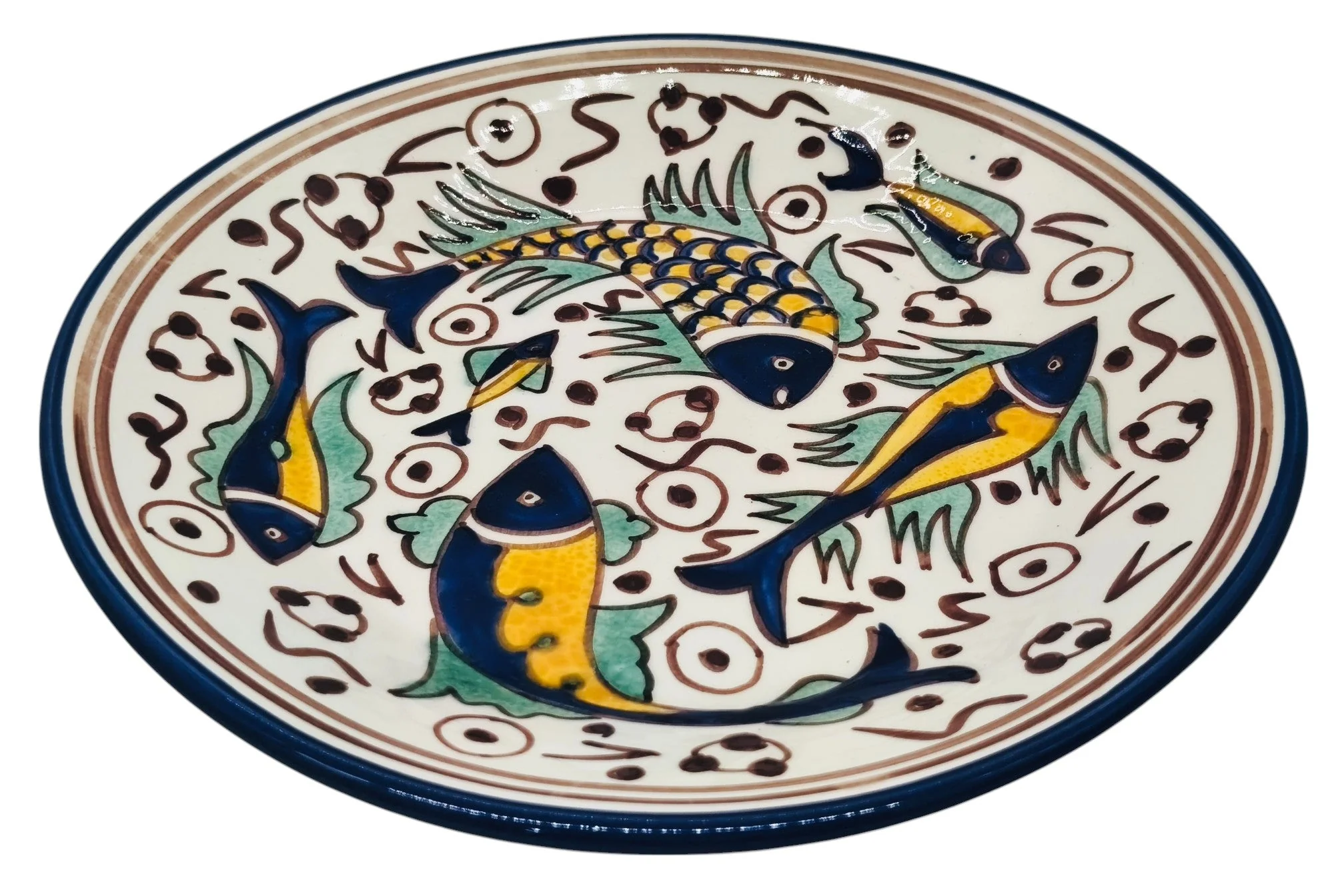 SLAMA Round Ceramic Plate 24cm, Multicolour Fish Design - Image 2