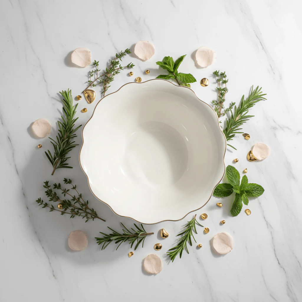 Solecasa Off-White Round Ceramic Salad Bowl with Gold Rim - 7.9 Inch - Image 3