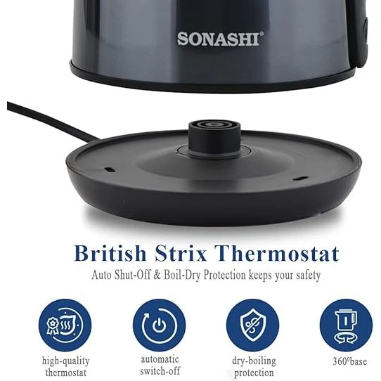 Sonashi 1.8 Litres Stainless Steel Cordless Kettle, with Auto Shut-Off and Fast Boiling, LED indicator, Small Electric Kettle for Tea, Coffee SKT-1810 - Image 5