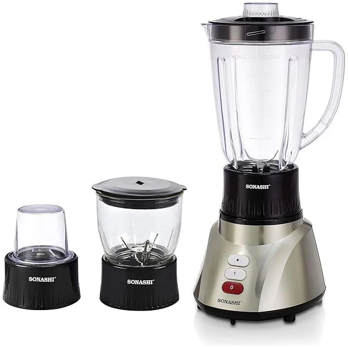 SONASHI 3 in 1 Blender Black SB-160N Ð 3 Speed, Pulse Control, 500W Countertop Blender Mixer Grinder with Overheating Protection, 1.5L Unbreakable Jar, Chopping Cup, Grinding Cup | Kitchen Appliances