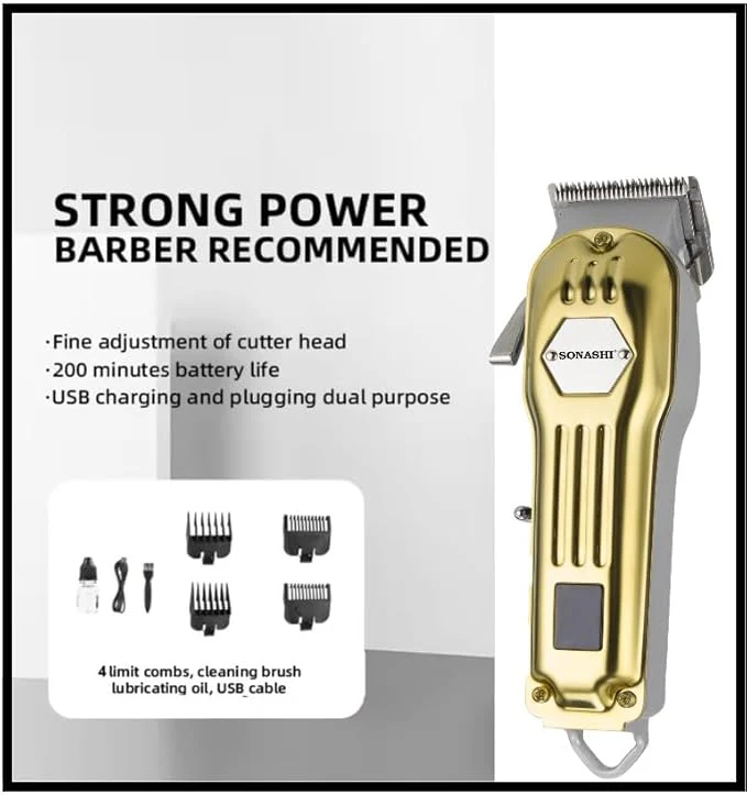 SONASHI Rechargeable Hair Clipper, Sharp & Carbon Steel blade, 8 Comb Attachment,With LED Indicator, Continuous 3 Hour Working Time- SHC-1061 - Image 6