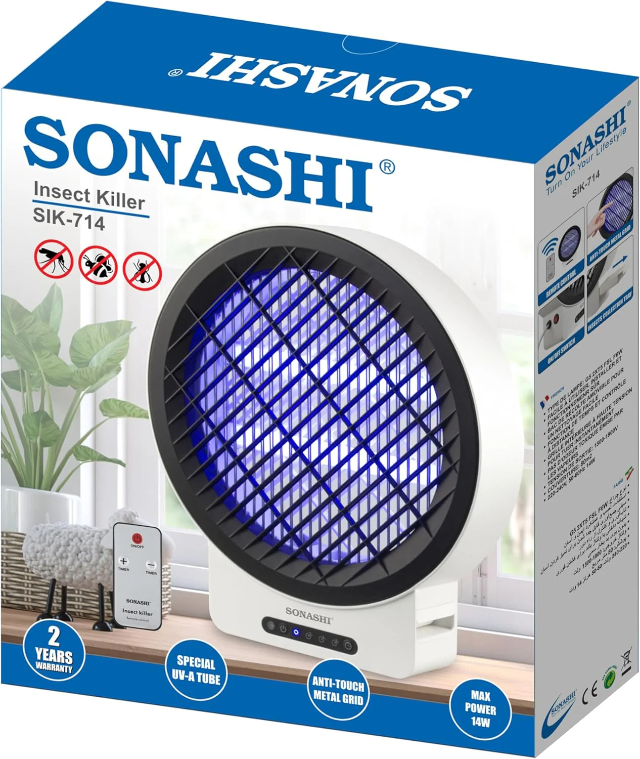 Sonashi SIK-714 Remote Control Insect Killer | Ultra UV-A Tube with Timer Function | Covers 80m² Area | Easy to Use and Highly Effective | 14W White Design - Image 3
