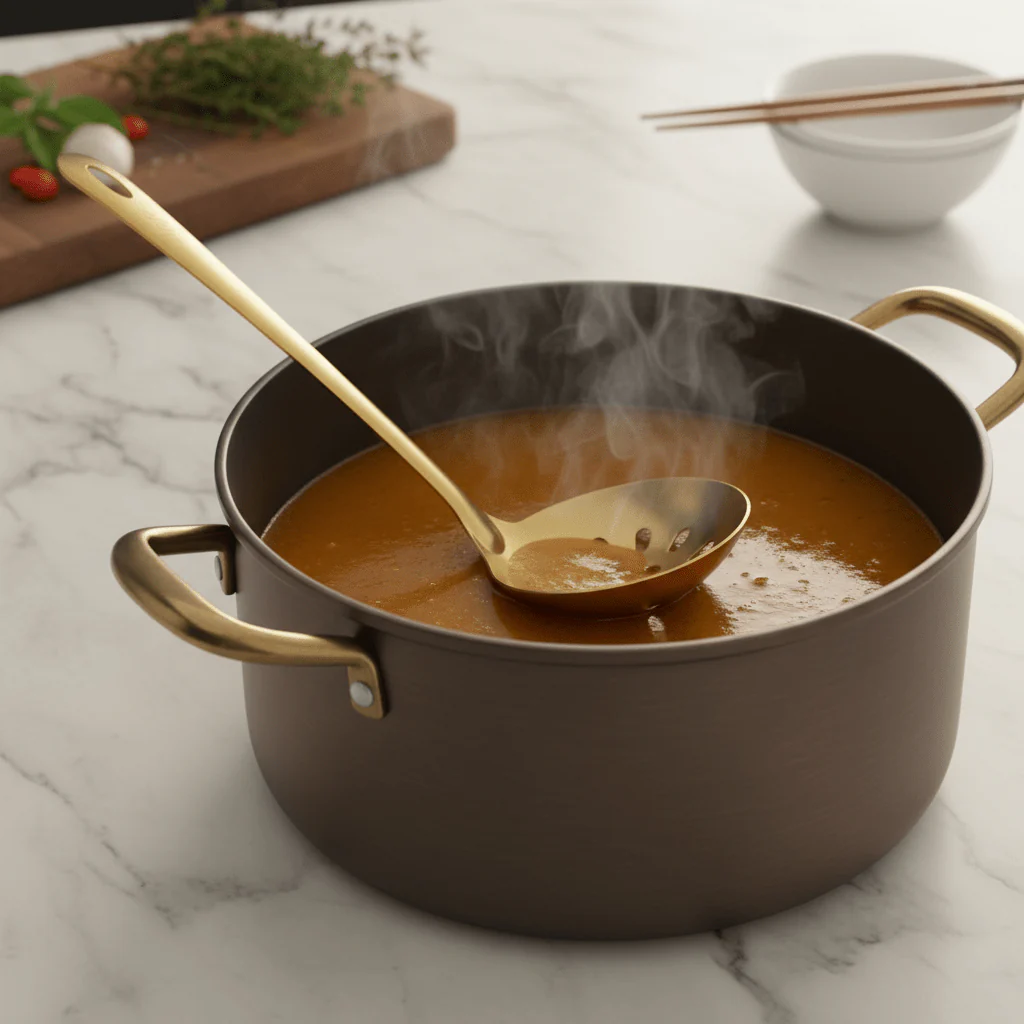 Stainless Steel Slotted Ladle 22cm – Gold - Image 3