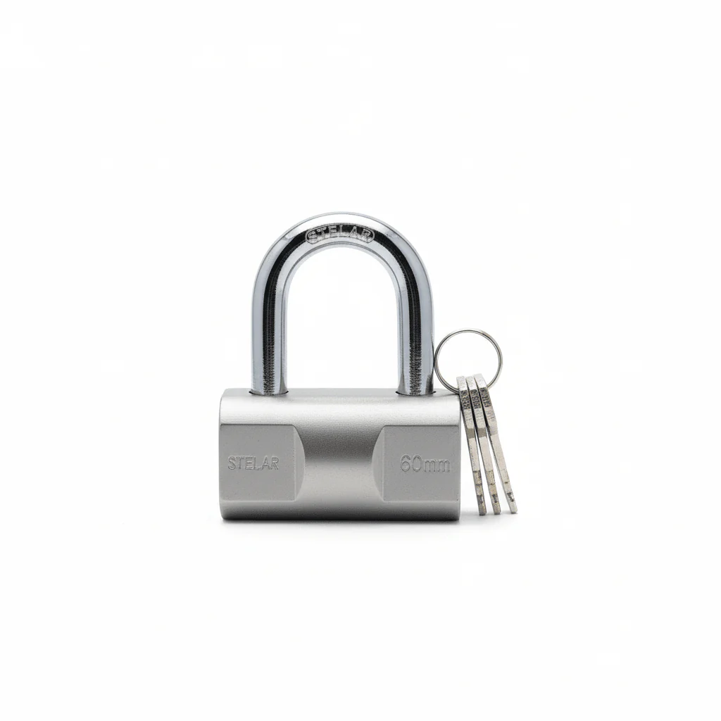 Stelar Heavy Duty Security Leaf Hammer Padlock with 3pcs Keys Chrome Plated Steel 60MM