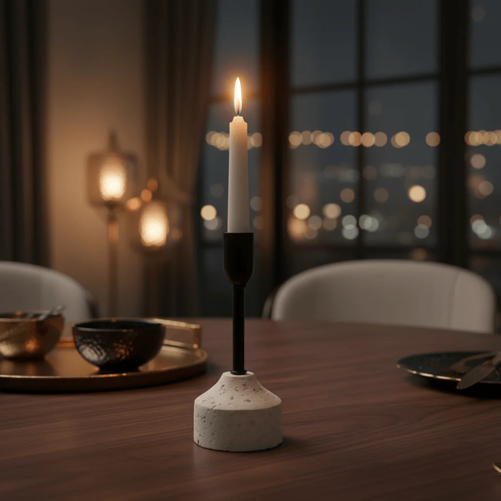 Stylish Black Metal Candle Holder with White Chalk Base for Modern Interiors – 17cm - Image 2