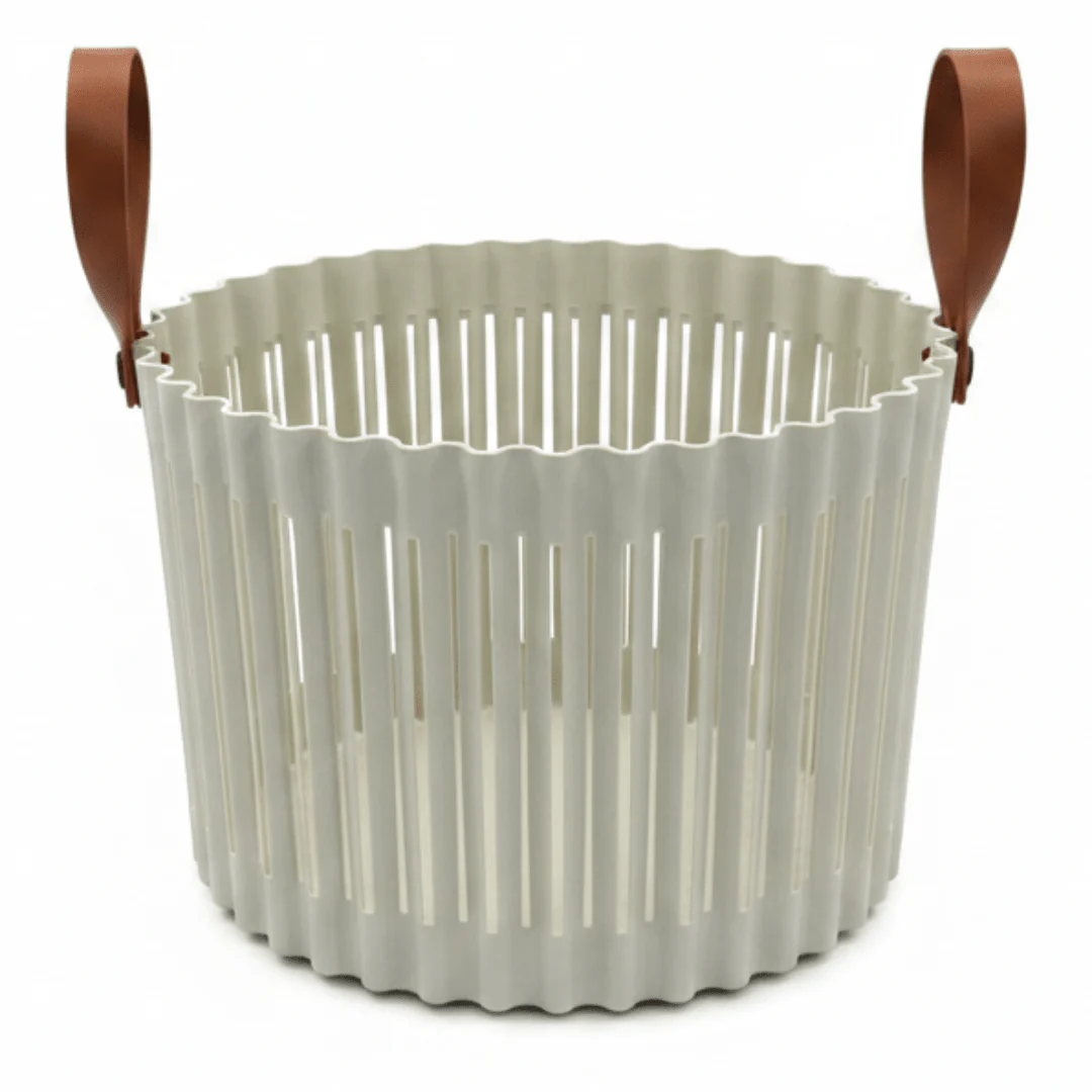 Sun Plast Ribbed Plastic Basket with Handles - 18×24cm - Grey / Brown - Image 4
