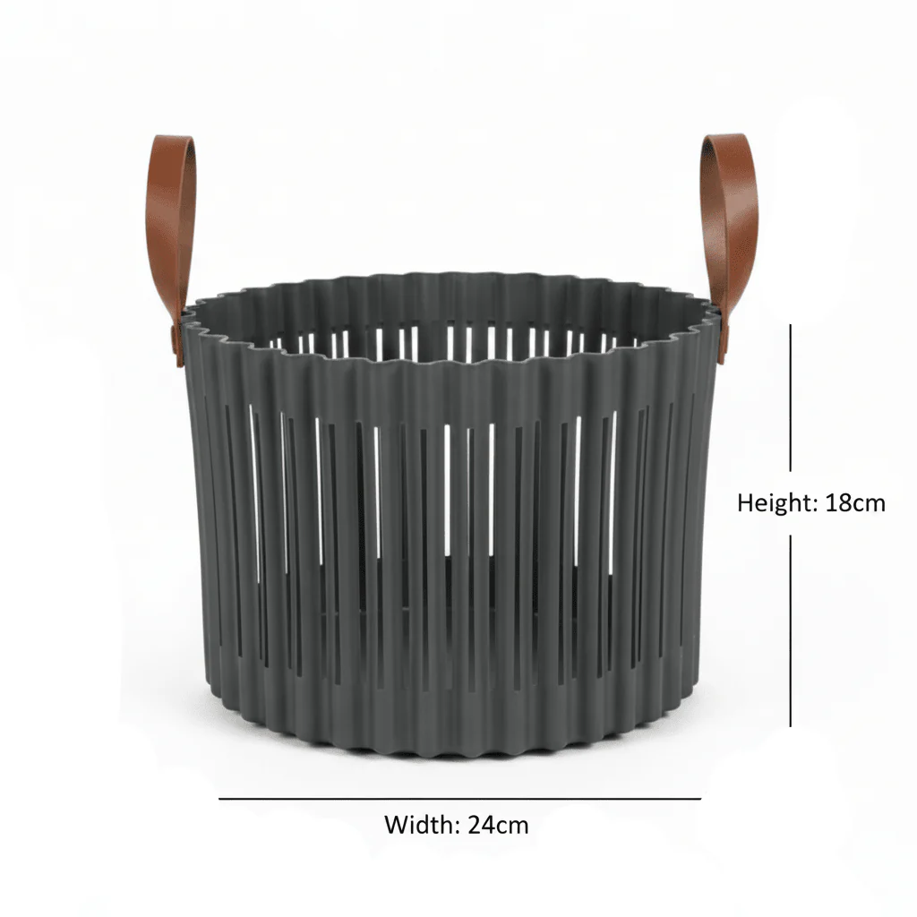 Sun Plast Ribbed Plastic Basket with Handles - 18×24cm - Grey / Brown - Image 5