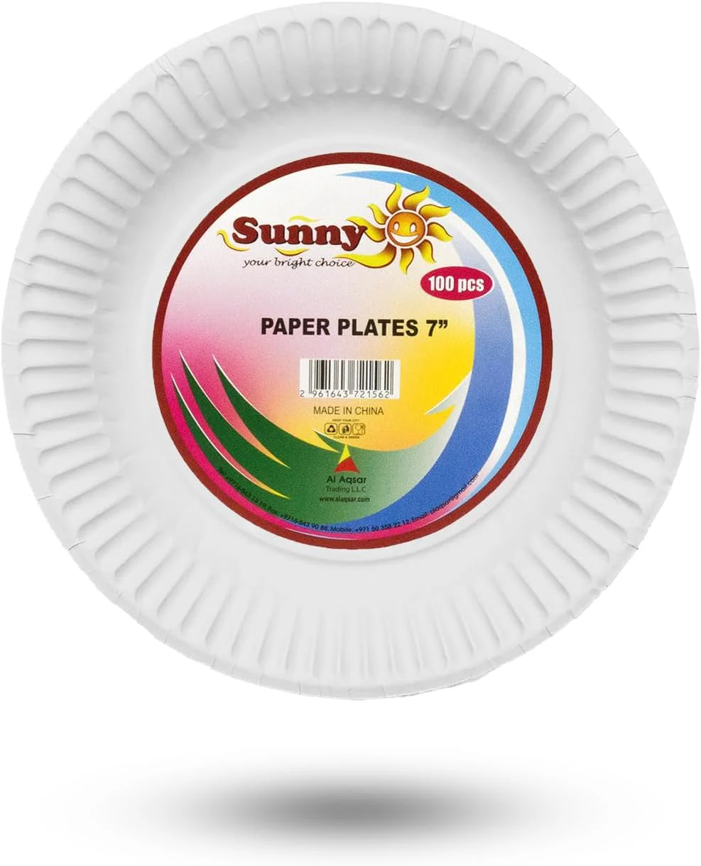 Sunny 100pcs Disposable Paper Plates 7"