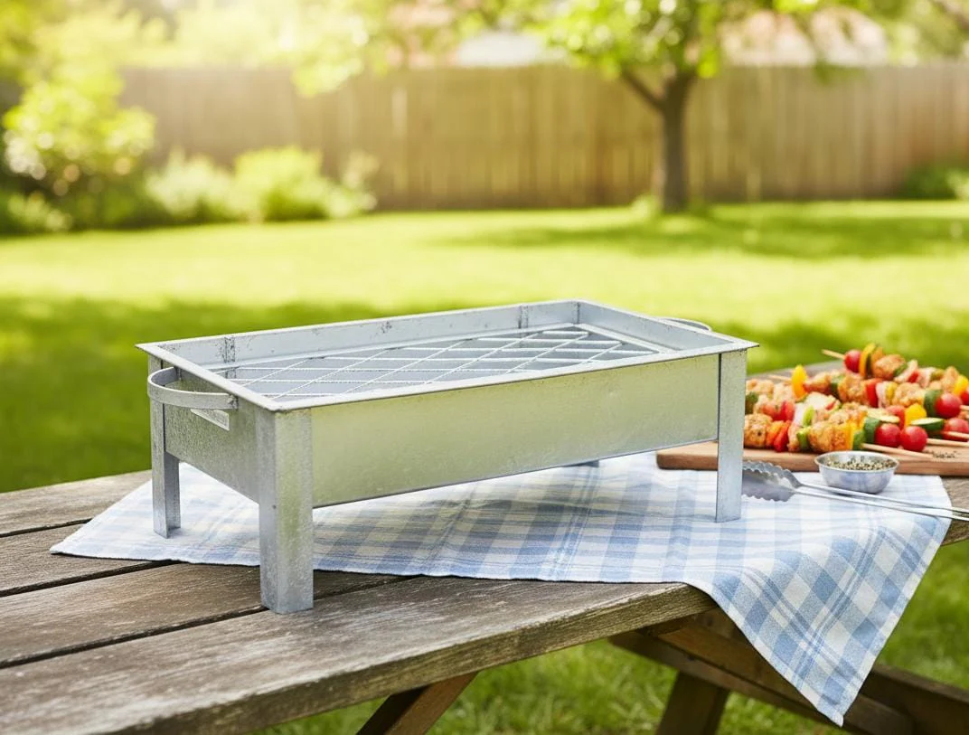 Sunny Small Aluminium BBQ Grill 43×23×14 cm | Portable Charcoal Barbecue Set | Compact Outdoor Cooking Grill for Travel & Camping
