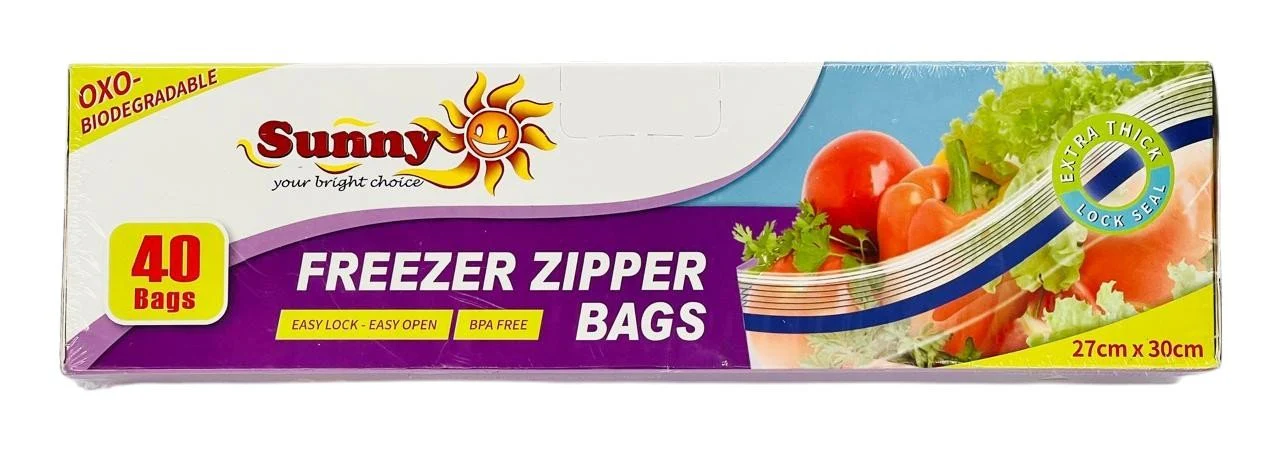 Sunny Zipper Bags 27cm*30cm, 40 Bags, Extra Thick, Easy Lock&Open, Oxo-Biodegradable