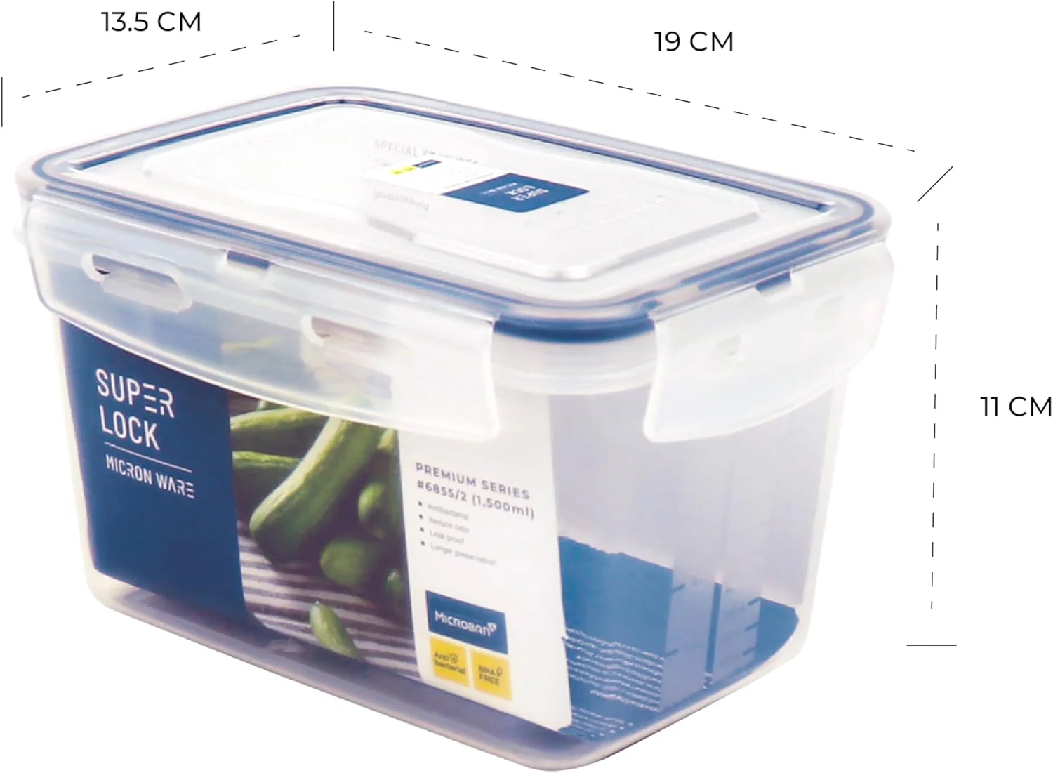 SUPER LOCK Air-Tight Food Container 1500ml, 13.5cm*19cm*11cm - Image 2