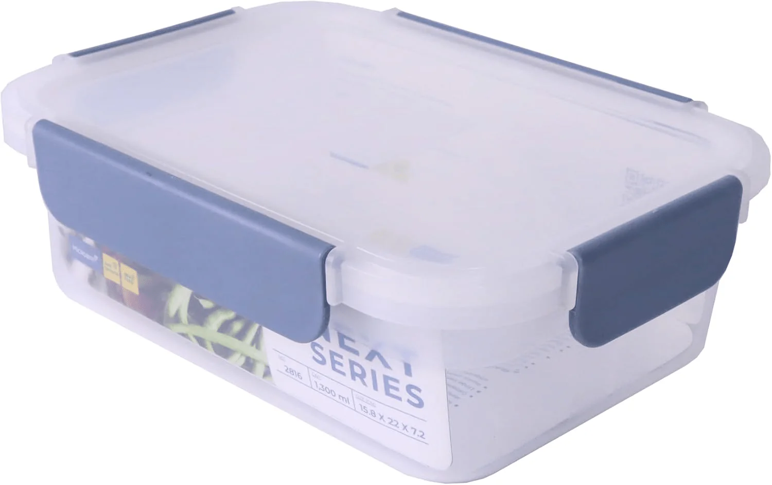 Super Lock Plastic Rectangular Food Container With Lid 1300ml-Blue&Transparent