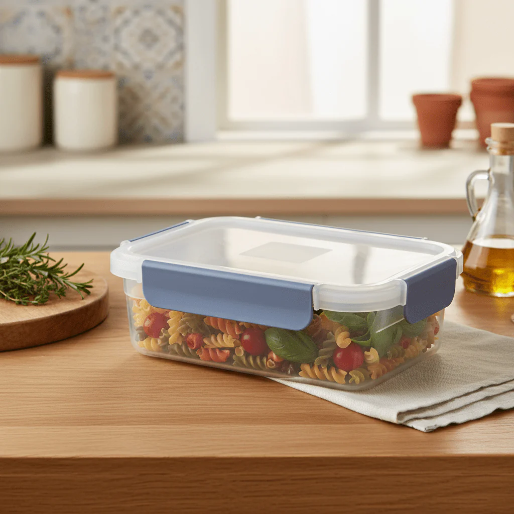 Super Lock Plastic Rectangular Food Container With Lid 1300ml-Blue&Transparent - Image 2