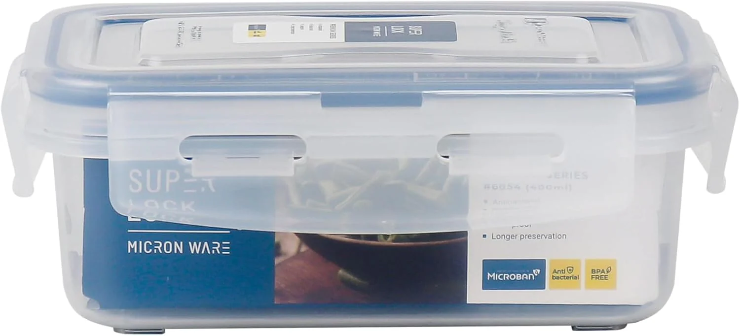Super Lock Plastic Rectangular Food Container With Lid 400ml-Blue&Transparent - Image 2