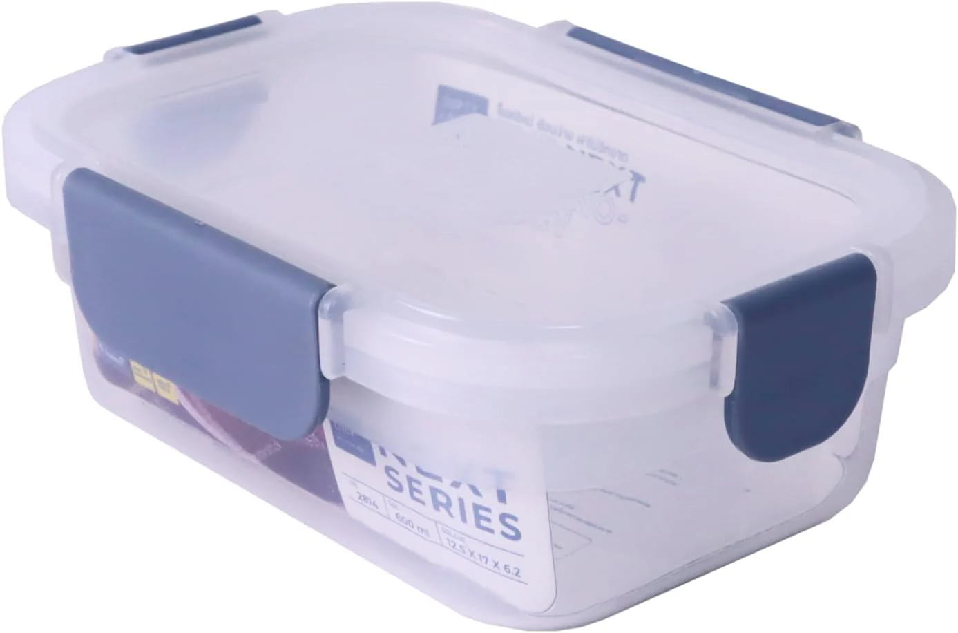 Super Lock Plastic Rectangular Food Container With Lid 600ml-Blue&Transparent