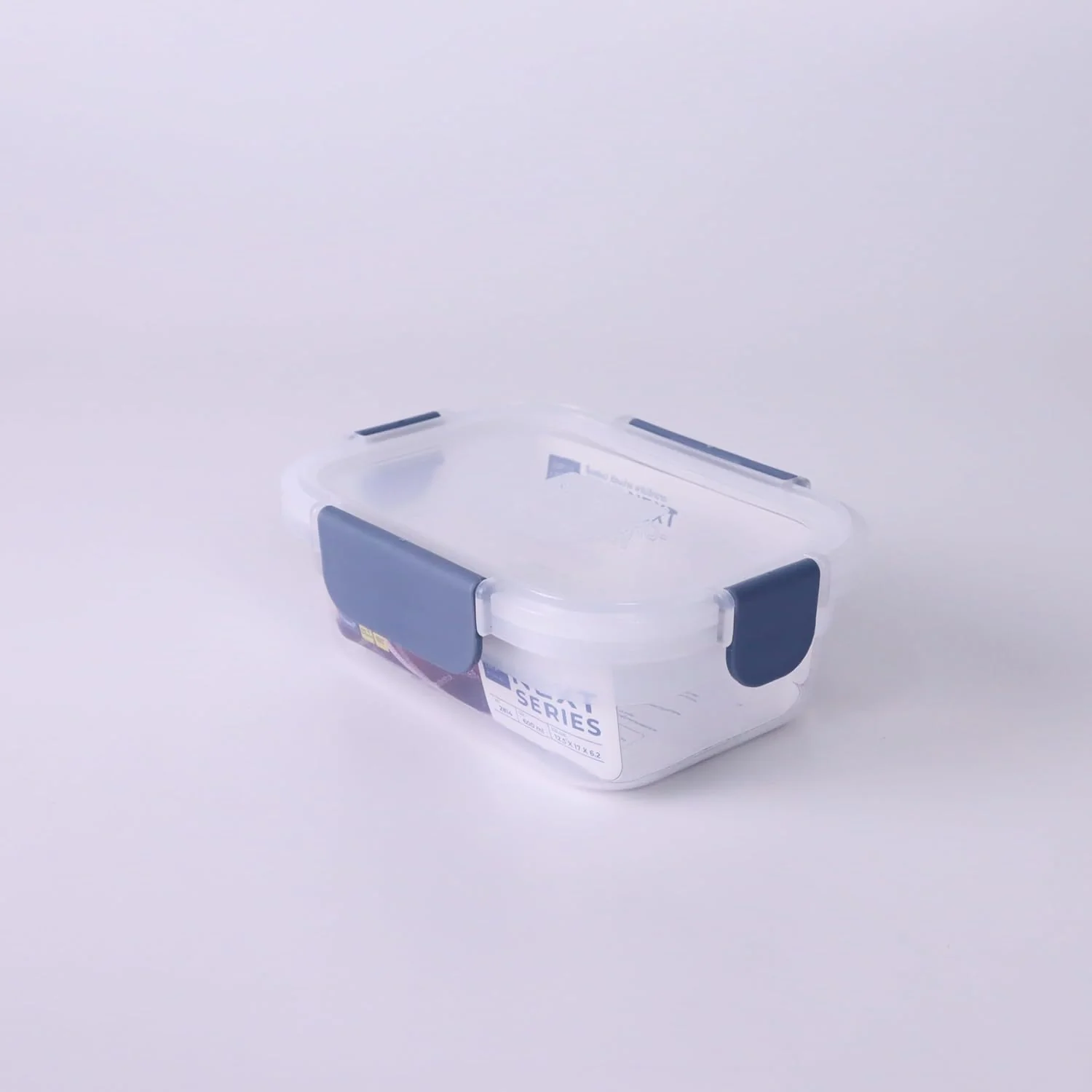 Super Lock Plastic Rectangular Food Container With Lid 600ml-Blue&Transparent - Image 2