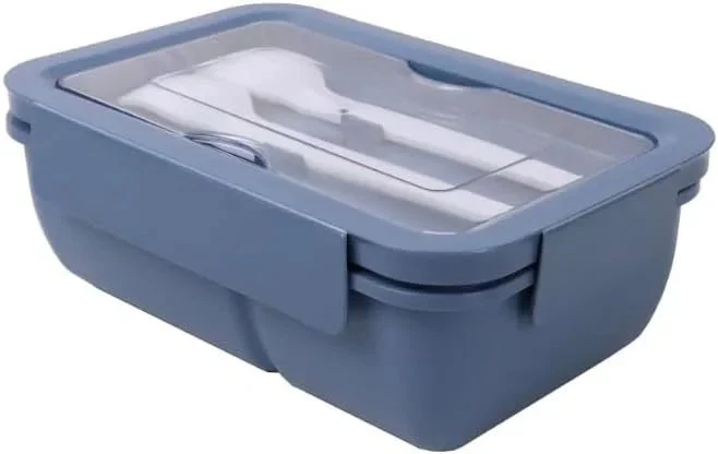 SUPER LOCK Wheat Straw Eco Rectangular Lunch Box 1000ml with Cutlery, Blue