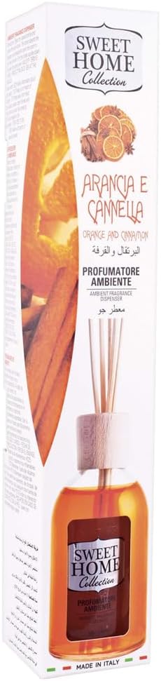 Sweet Home Ambient Fragrance Orange & Cinnamon Reed Diffuser - 100ml, Made In Italy.