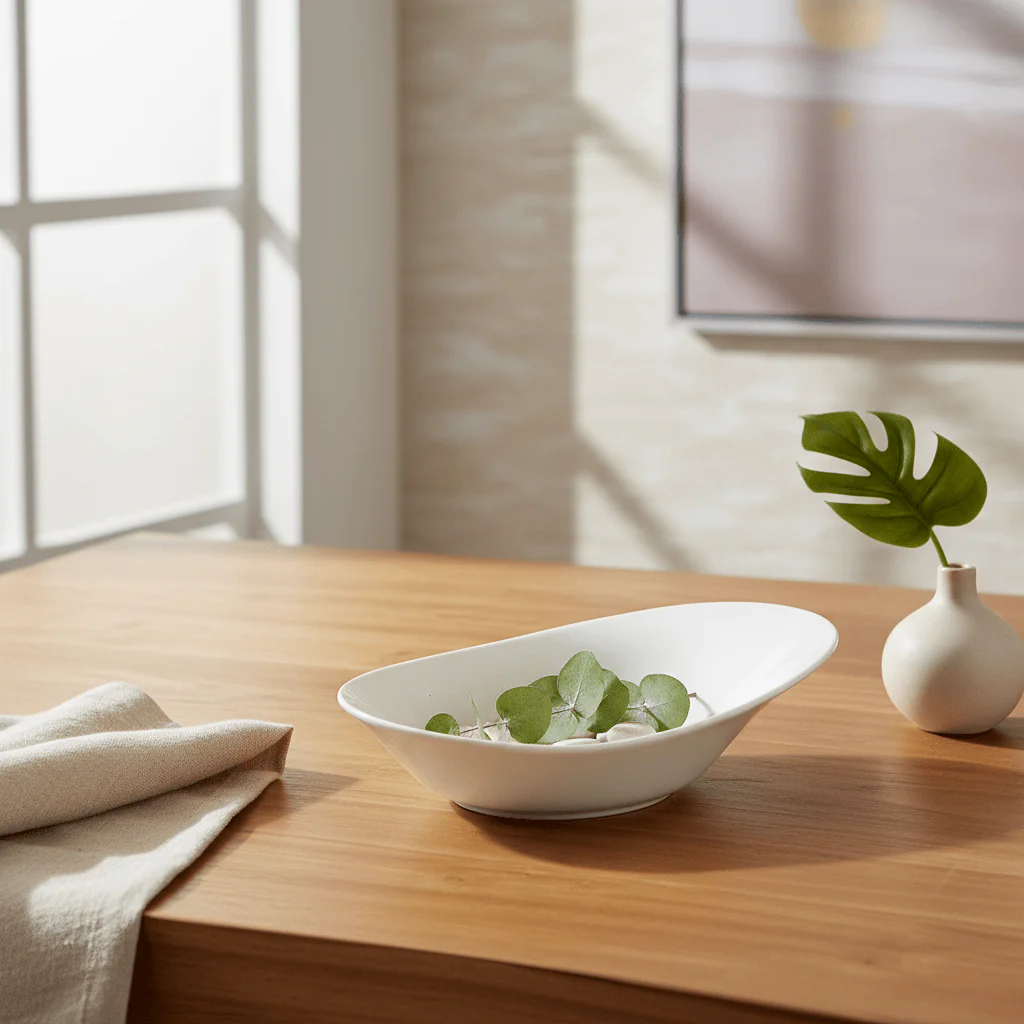 Symphony White Ceramic Pebble-Shaped Bowl – 26×20×6.8 cm - Image 4