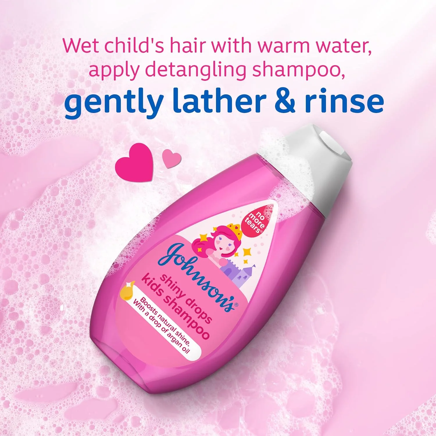 Johnson's Shiny Drops Kids Shampoo – 500ml | Gentle, Dye-Free | Argan Oil | No More Tears - Image 3
