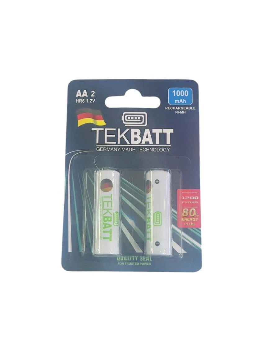 TEKBATT AA Rechargeable Battery 1.2V 1000mAh, Pack of 2