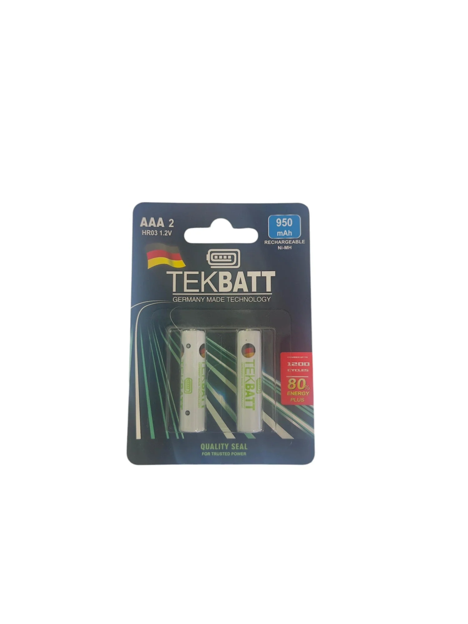 TEKBATT AAA Rechargeable Battery 1.2V 950mAh, Pack of 2