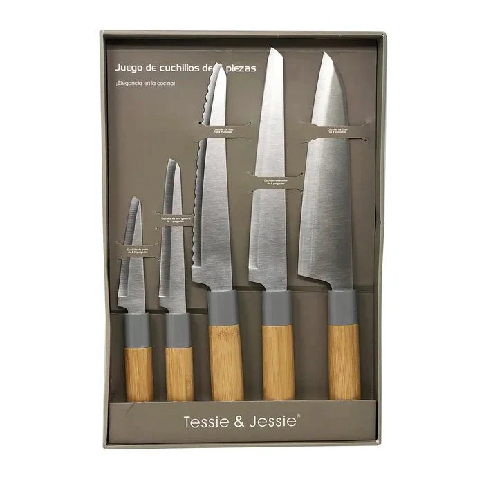 Tessie & Jessie 5pcs Knife Set Steel Blade Wooden Handle