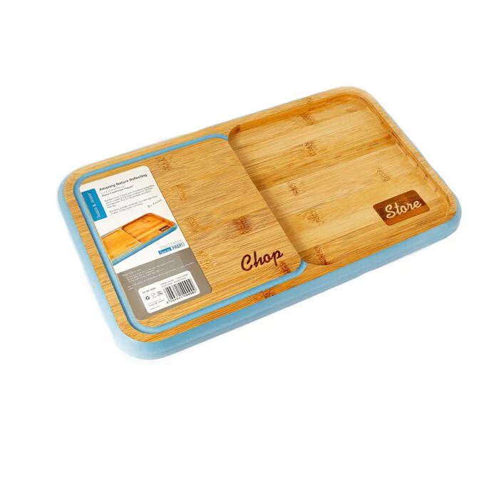 Tessie & Jessie Wooden Chop & Store Cutting Board 39cmX24cm-Blue&Wooden