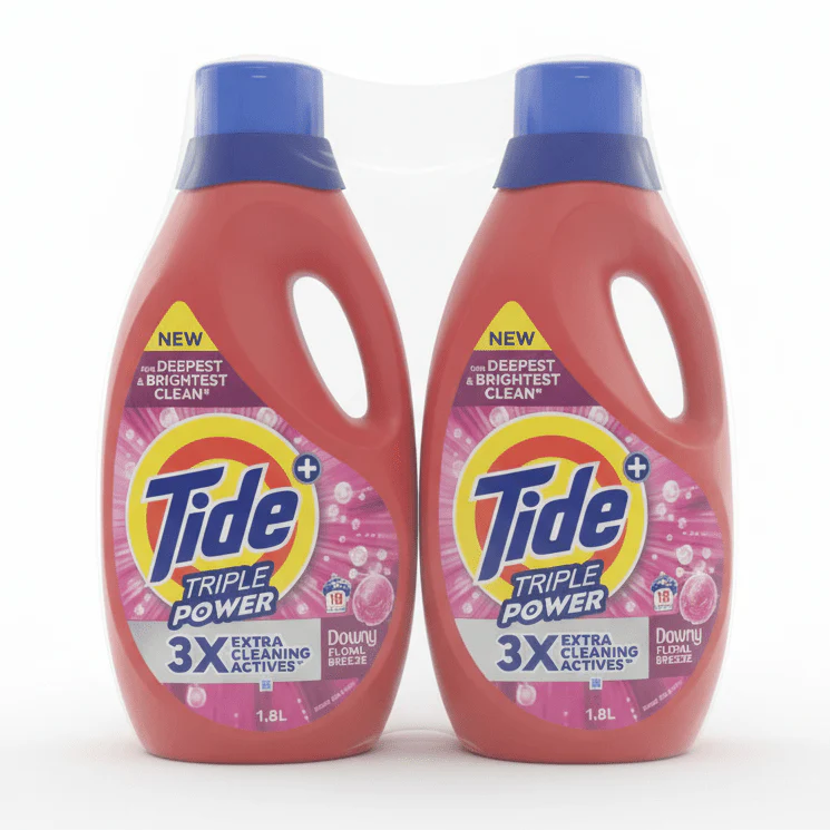 Tide 2pcs Triple Power Gel Laundry Detergent 1.8L, Downy Floral Breeze