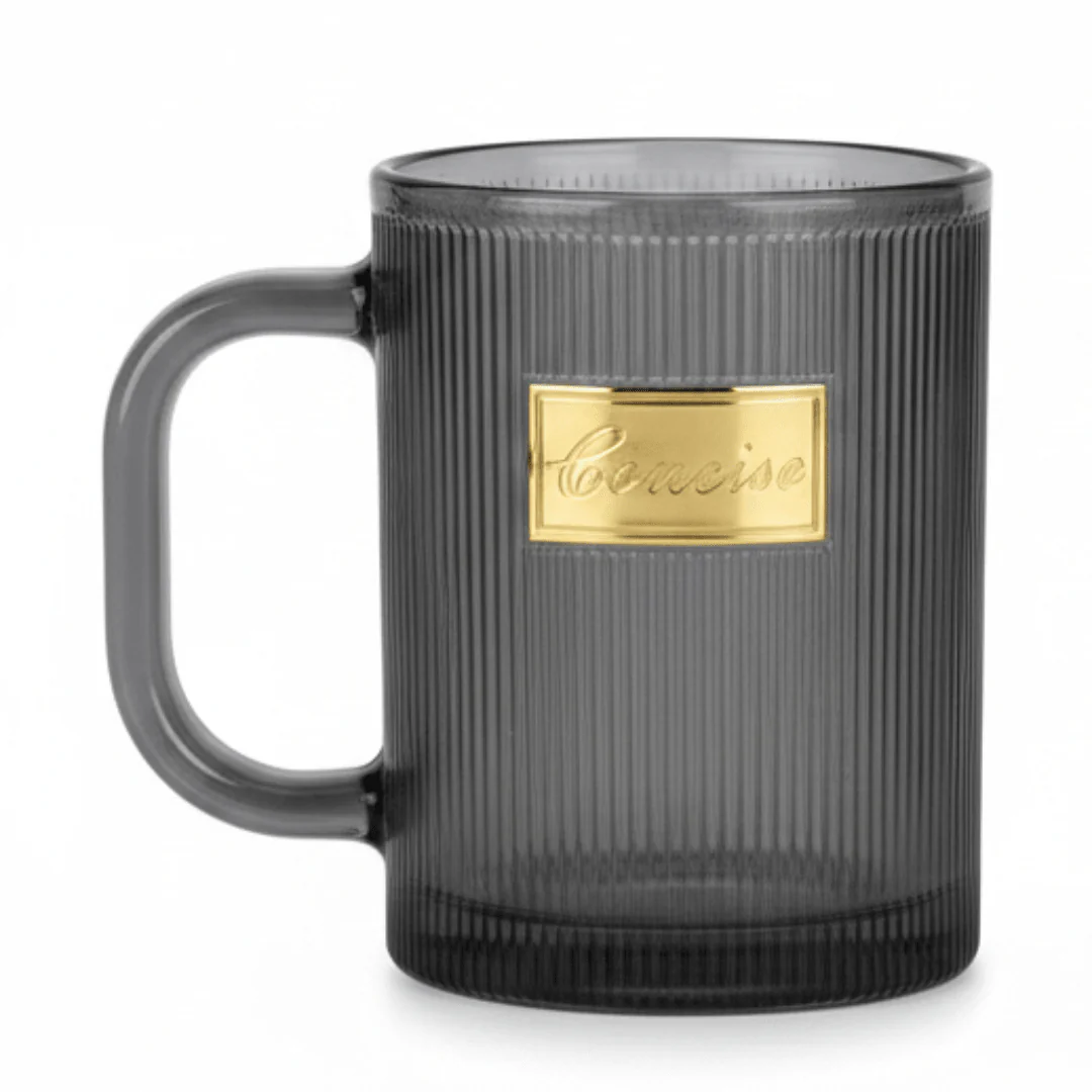 Concise Tinted Black Ribbed Glass Mug – 300ml