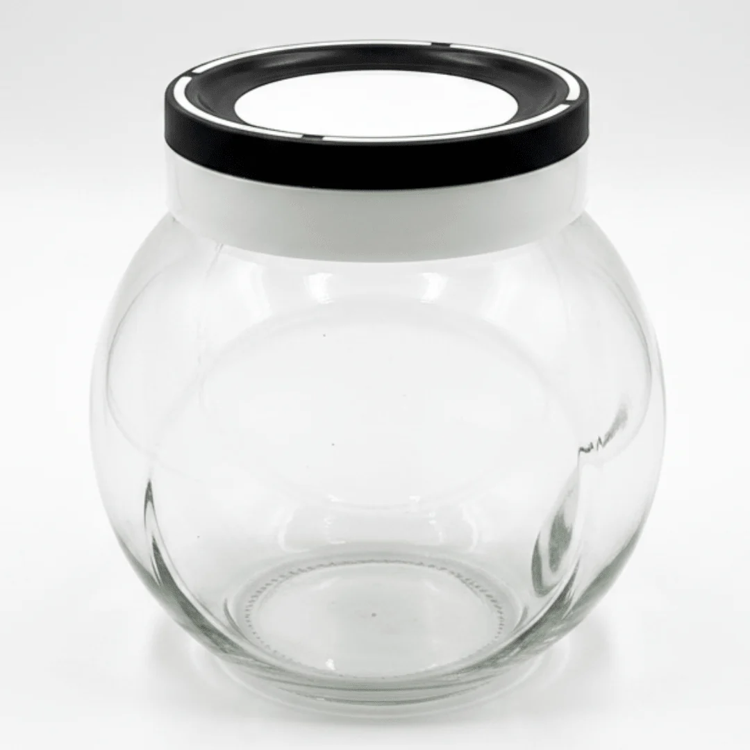 Titiz Fourlines Round Glass Jar with Airtight Plastic Lid – 750ml |Blue / Black |