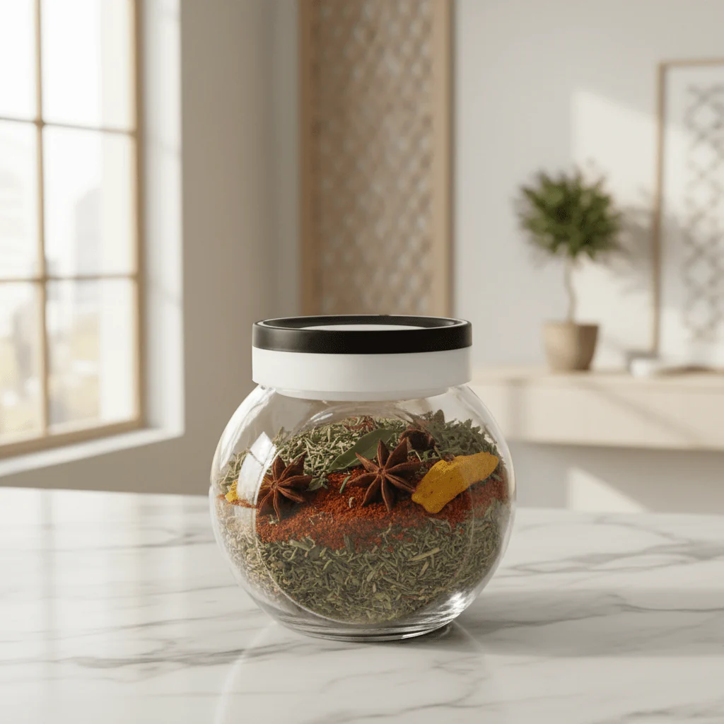 Titiz Fourlines Round Glass Jar with Airtight Plastic Lid – 750ml |Blue / Black | - Image 2